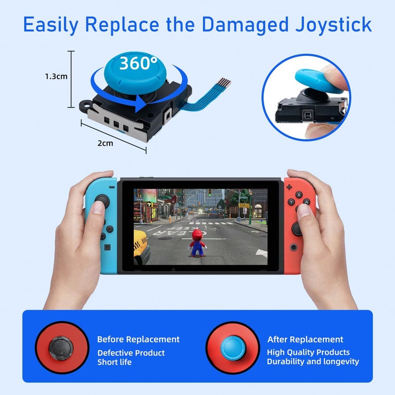 Wigearss Replacement Analog Joystick for Nintendo Switch, Switch OLED, Switch Lite, Joystick Repair Kit with Tools,+&Y-Screwdriver, Pry Tool, Tweezer Kit Fix Joy-Con Drift - Blue/Red - Image 5